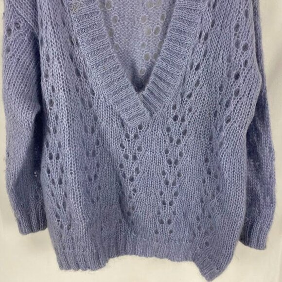 Chelsea Young Lt. Blue Mohair V Neck Loose Knit Sweater Women's Large - Picture 5 of 13